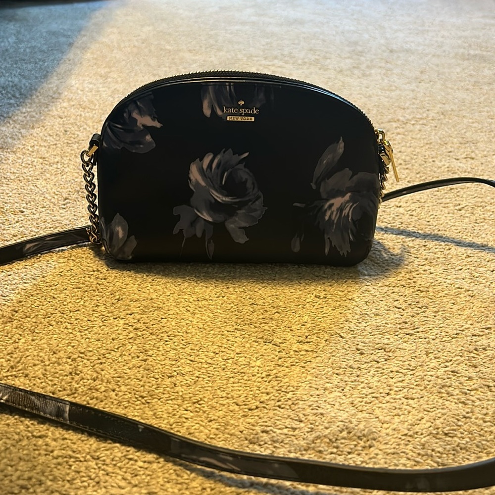 Small Kate Spade Purse with blue floral pattern and strap